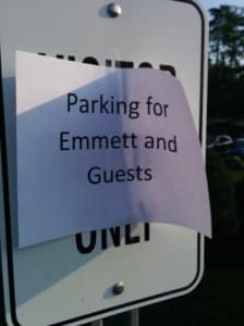 Emmett's reserved parking space at PetSafe