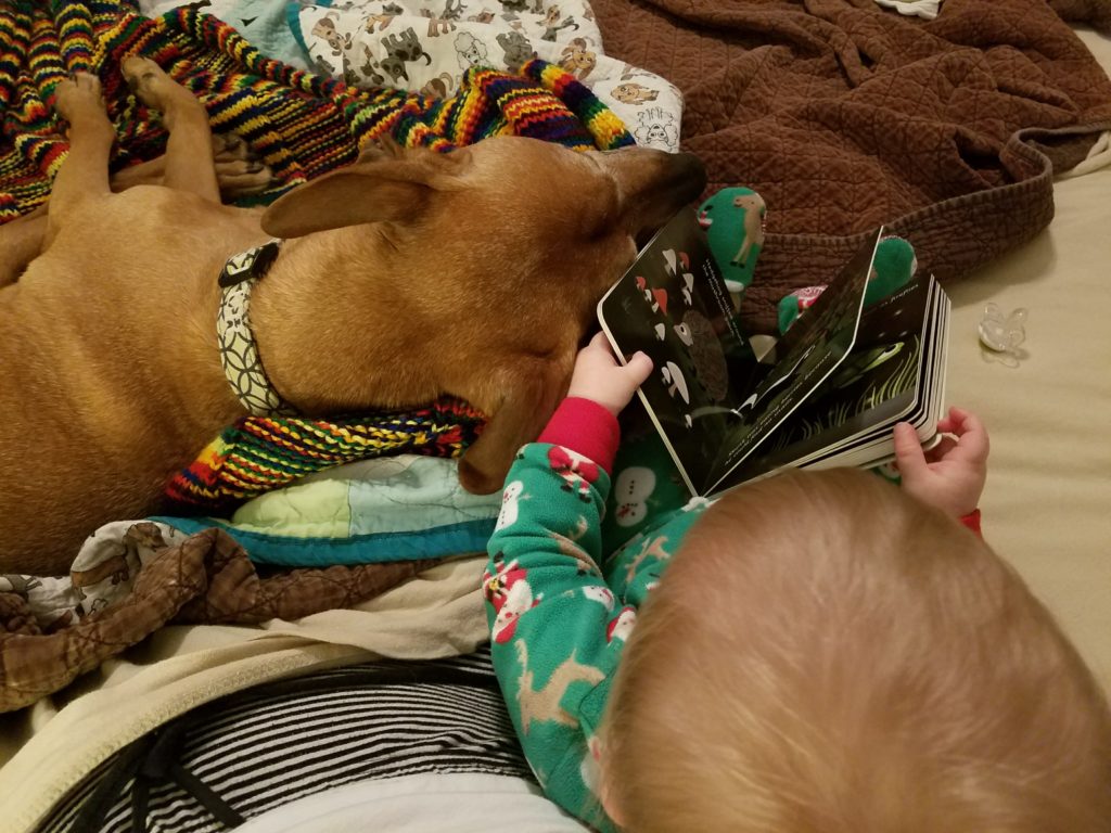 Violet reading to Cooper